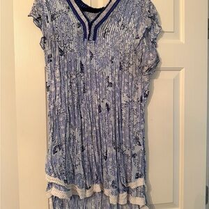 Blue and White Pleated Dress